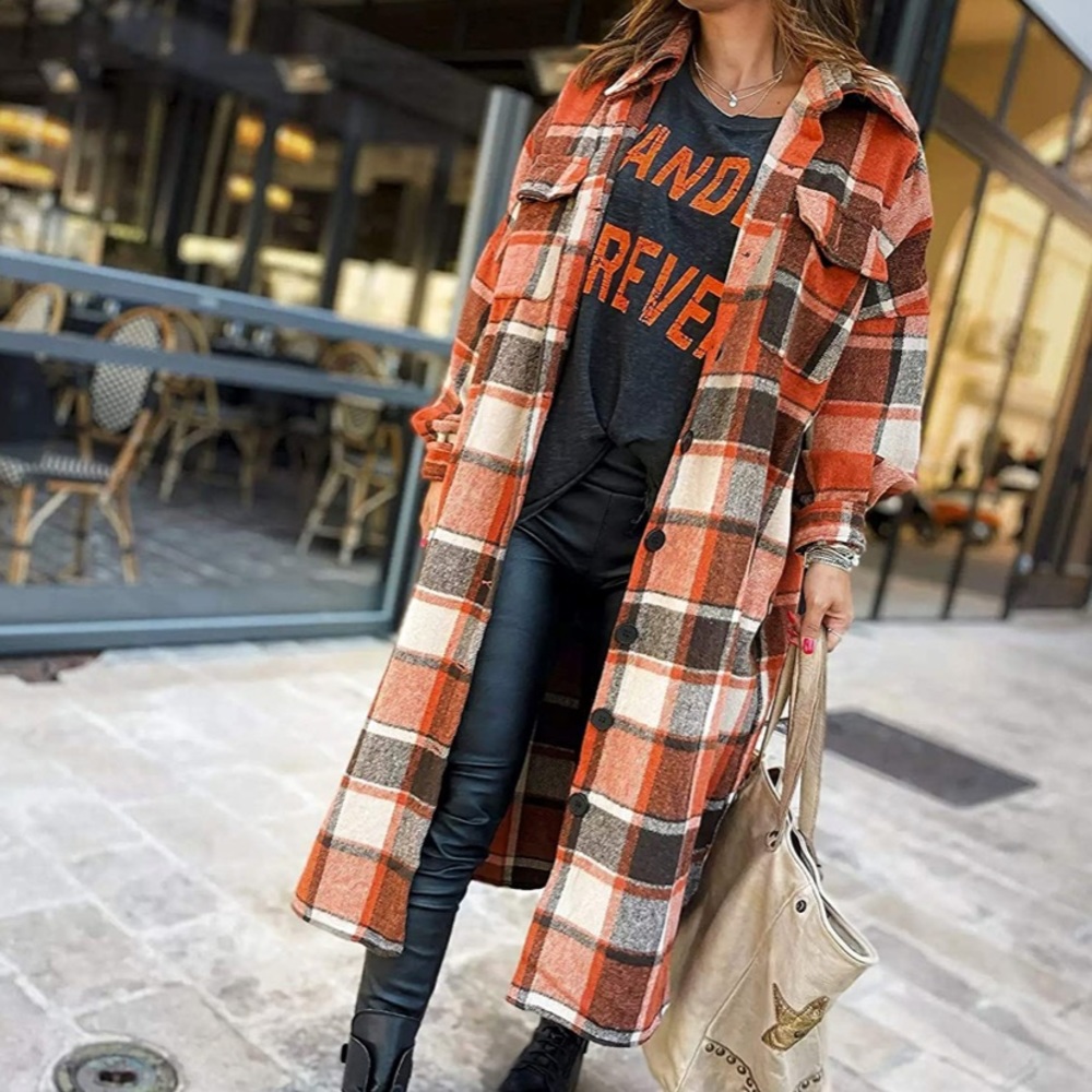 Casual plaid button up long sleeve shacket